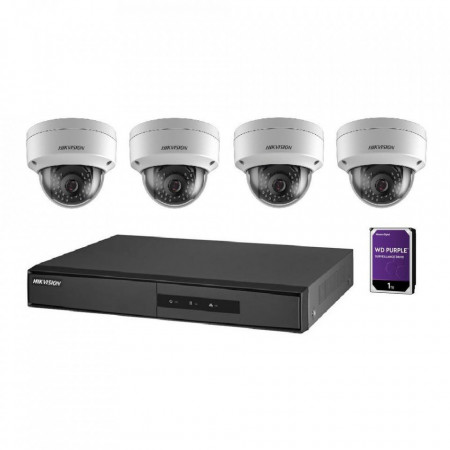 Kit 4 camere Dome 2MP Hikvision cu accesorii NK42E1H-1T(WD)