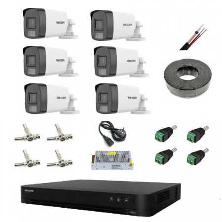 Kit supraveghere complet Hikvision 6CAM2MPHE, 6 camere 2MP cu tehnologie Smart Hybrid Light, microfon incorporat, iluminare IR 20-40m, design optimizat pentru exterior, include DVR si accesorii instalare, solutie profesionala pentru monitorizare perimetra - Img 7