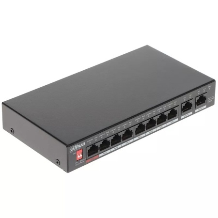 Switch PoE Dahua Gigabit DH-PFS3010-8GT-96, 10 porturi (8x PoE + 2x Uplink), putere totala 96W, suporta Hi-PoE BT 90W, functie PoE Watchdog, Long Distance PoE, carcasa metalica, protectie descarcari electrice - Img 2