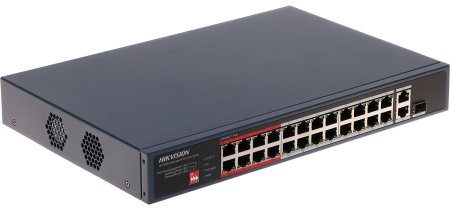Switch PoE Hikvision DS-3E0326P-E/M(C), 24 porturi Fast Ethernet, 1 port Combo Gigabit, transmisie Long Range pana la 300m, protectie supratensiune 6KV, management inteligent PoE, porturi VIP pentru video - Img 3