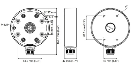 Doza de montaj HikVision DS-1280ZJ-PT6 din aliaj de aluminiu, culoare alb (Hikvision White), rezistenta la intemperii, ideala pentru gestionarea cablurilor camerelor de supraveghere, montaj pe perete sau tavan - Img 8