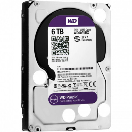HDD Western Digital Purple 6TB WD60PURX, interfata SATA 6 Gb/s, 5700 RPM, 64MB cache, tehnologie CMR si AllFrame, special conceput pentru sisteme de supraveghere video cu pana la 64 camere HD, sarcina lucru 180TB/an - Img 2