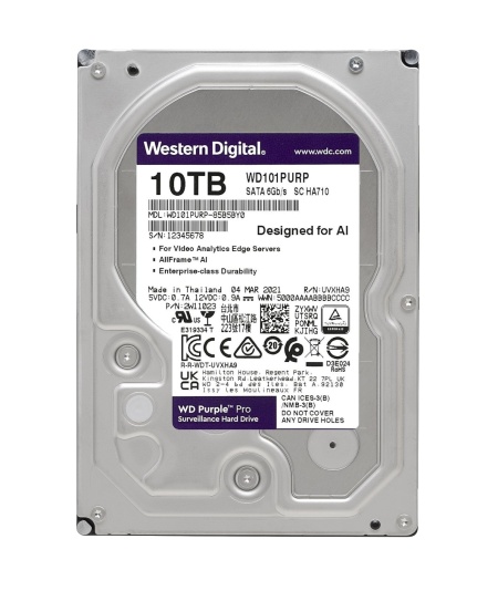 HDD Western Digital Purple Pro WD101PURP 10TB, 7200 RPM, 256MB Cache, SATA III, tehnologie CMR, optimizat pentru AI si Deep Learning, sarcina lucru 550TB/an, suporta 64 camere, fiabilitate 24/7, garantie 5 ani - Img 2
