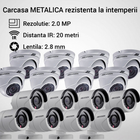 Kit Hikvision CCTV 16 camere dome/bullet TurboHD 2.0MP MK067-KIT17