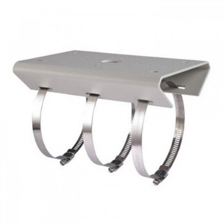 Suport de stalp Hikvision DS-1275ZJ pentru camere de supraveghere, fabricat din otel inoxidabil, culoare Hikvision White, montaj vertical sau orizontal, include coliere metalice, design robust pentru exterior, ideal pentru stalpi de utilitati - Img 2