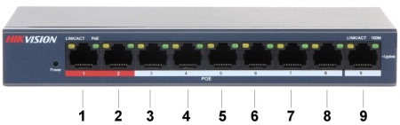 Switch de retea PoE Hikvision DS-3E0109P-E/M(C) unmanaged cu 8 porturi 10/100 Mbps PoE + 1 port uplink 10/100 Mbps, intelligent PoE management, transmisie PoE pana la 300 m, 8‑core adaptive power, protectie 6 kV si port VIP - Img 2