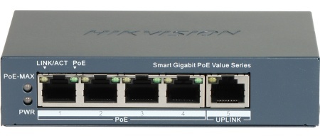 Switch gestionabil Hikvision DS‑3E1505P‑EI/M, 4×Gigabit PoE + 1×Gigabit RJ45, buget PoE 45 W, suport VLAN 802.1Q, PoE watchdog pentru restart camere, STP/RSTP preventie bucle, detectie cablu, PoE pana la 300 m si protectie supratensiune 6 kV - Img 2