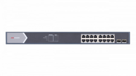 Switch HikVision 16 porturi PoE Gigabit cu web interface si doua porturi pentru fibra optica Gigabit DS-3E1518P-E