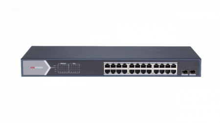 Switch HikVision 24 porturi PoE Gigabit cu web interface si doua porturi pentru fibra optica Gigabit DS-3E1526P-E