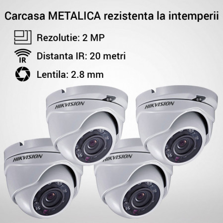 Kit Hikvision CCTV 4 camere dome TurboHD 2.0MP MK060-KIT10