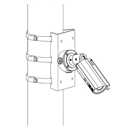 Suport de stalp Hikvision DS-1275ZJ pentru camere de supraveghere, fabricat din otel inoxidabil, culoare Hikvision White, montaj vertical sau orizontal, include coliere metalice, design robust pentru exterior, ideal pentru stalpi de utilitati - Img 6