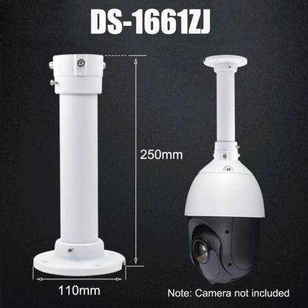Suport de tavan tip pendul Hikvision DS-1661ZJ pentru camere PTZ, lungime brat 20cm, fabricat din aliaj de aluminiu, culoare Hikvision White, design robust pentru exterior si interior, ideal pentru montaj in spatii cu tavan inalt sau depozite - Img 6
