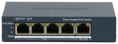 Switch de retea gestionabil Hikvision DS‑3E1505P‑EI, 4×Gigabit PoE + 1×Gigabit RJ45, buget PoE 60 W, suport VLAN 802.1Q, PoE watchdog pentru restart camere nefunctionale, STP/RSTP pentru prevenire bucle, detectie cablu, transmisie PoE pana la 300 m - Img 3