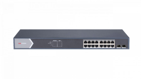 Switch HikVision 16 porturi Smart PoE Gigabit cu web interface si doua porturi pentru fibra optica Gigabit DS-3E1518P-SI