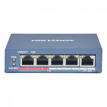 Switch HikVision 4 porturi 100 Mb PoE 1 port uplink RJ45 100 Mb DS-3E1105P-EI-M