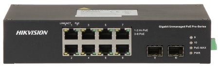 Switch PoE 8 Porturi Gigabit HikVision DS-3T0510HP-E/HS, Pro Series, 2 porturi Hi-PoE 90W (802.3bt), 2 porturi SFP Fiber, PoE Watchdog, temperaturi extreme (-30°C la 65°C), protectie 6KV, carcasa metalica, Fanless - Img 2