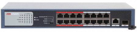 Switch PoE unmanaged HikVision DS-3E0318P-E/M, 16 porturi Fast Ethernet PoE, 1 port Uplink Gigabit, 1 port SFP, putere totala PoE 135W, transmisie pana la 250m, protectie supratensiune 6KV, montare rack/perete - Img 2