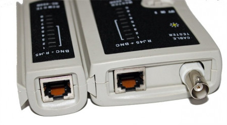 Tester profesional NSHL468B pentru cabluri retea UTP, FTP si coaxial RG59/RG6, model NSHL 468 B, verificare conectori RJ45 si BNC, alimentare baterie 9V, include husa de protectie din PVC, ideal pentru instalatori si diagnosticare - Img 2