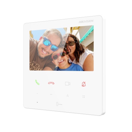 Videointerfon interior IP Hikvision DS-KH6110-WE1/White, ecran touchscreen 4.3 inch 480×272, setup usor, control prin Hik‑Connect, PoE, vizualizare live statii usa si camere, 4 butoane personalizabile, design prietenos - Img 2