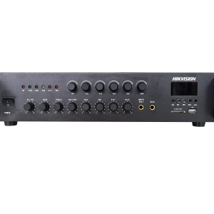 Amplificator audio public address Hikvision DS-QAE0A240G1-VB6 putere 240W, 6 zone, intrari EMC/MIC/AUX/Bluetooth/USB/Card SD, suport reglare volum si continut audio pe doua zone independente