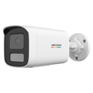 Camera supraveghere IP Hikvision bullet 4MP DS‑2CD1T47G2H‑LIUF/SL(2.8mm), ColorVu cu Smart Hybrid Light pentru iluminare extinsa, imagini color 24/7, detectie persoane si vehicule, audio bidirectional, alarma strobe, H.265+, microSD pana la 512 GB