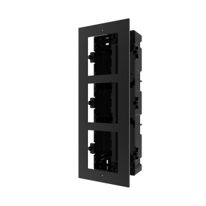 Carcasa montaj incastrat Hikvision DS-KD-ACF3/Black, 3 module, include cutie inox/plastic, panou frontal 3 module, capac buton, accesorii necesare