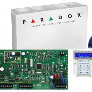 Centrala efractie radio Paradox Magellan MG5000(CT)+K32LCD+REM1, 32 zone, 2 partitii, include tastatura LCD K32LCD, telecomanda REM1, cutie metalica AWO152 cu transformator, frecventa 433MHz, 2 intrari zone, 2 iesiri PGM, 32 coduri