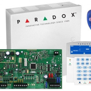 Centrala efractie radio Paradox Magellan MG5050(CT)+K35+REM1, 32 zone, 2 partitii, include tastatura LCD K35 cu pictograme, telecomanda REM1, cutie metalica AWO152 cu transformator, frecventa 433MHz, 2 intrari zone, 2 iesiri PGM