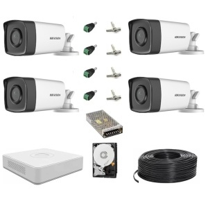 KIT 4 CAMERE SUPRAVEGHERE FULL HD 40 m IR HIKVISION COMPLET lentila 2.8mm
