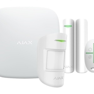 Kit alarma AJAX StarterKit (White), wireless cu Hub, detector miscare, detector deschidere si telecomanda SpaceControl, GSM/LAN 2G, tehnologie Jeweller, pana la 100 dispozitive si 50 utilizatori, notificari SMS/Push