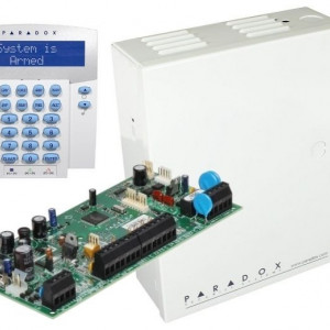 Kit alarmă Paradox SP5500+ (cutie metalică + transformator) + tastatură K32LX LCD cu modul wireless, AWO152, 5-32 zone