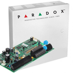 Kit centrala alarma antiefractie Paradox Spectra SP7000, 16 zone pe placa, extensibila la 32 zone, 2 partitii, 5 iesiri PGM, StayD, memorie 256 evenimente, include cutie metalica AWO000EI si transformator