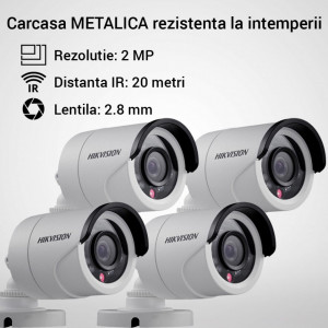 Kit Hikvision CCTV 4 camere bullet TurboHD 2.0MP MK062-KIT12
