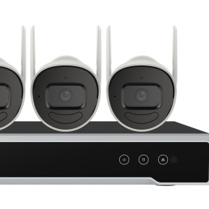 Kit supraveghere video Wi-Fi HikVision NK842W0H-1T(E), NVR 8 canale cu decodare 4ch 2MP, 4 camere bullet 2MP H.265, HDD 1TB preinstalat, auto Wi-Fi connection, aplicatie cloud Hik-Connect pentru vizualizare la distanta