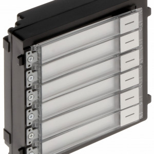 Modul apel cu 6 butoane HikVision DS-KD-KK pentru post exterior modular, etichete nume iluminate, protectie IP65, compensare lumina fundal, instalare facila, ideal pentru blocuri, compatibil seria DS-KD8
