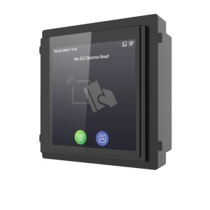 Modul Interfon HikVision DS-KD-TDM, Ecran tactil 4 inch, Cititor de carduri M1, Tastatura virtuala, Lista contacte 2000 intrari, Protectie antivandal IK08, Protectie IP65, Design modular, Afisaj informatii apel
