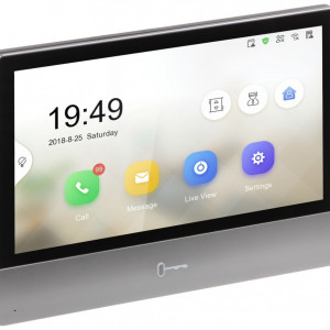 Monitor videointerfon HikVision IP 7-inch DS-KH8350-TE1, ecran tactil sticla securizata, carcasa aluminiu aerospace, design ultra-slim 8.6mm, rezolutie 1024x600, interfata UI V2.0, alimentare PoE, montaj rezidential