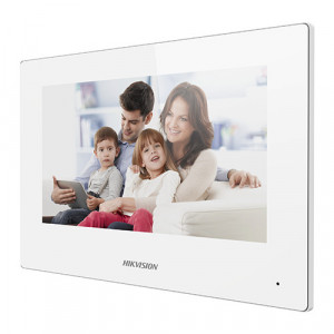 Monitor videointerfon IP 7 inch HikVision DS-KH6320-WTE1-W, ecran touch screen, rezolutie 1024 x 600, Wi-Fi, PoE, control prin aplicatia Hik-Connect, vizualizare camere IP, slot card SD, mesaje vocale, alarma