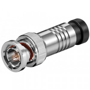 Mufa BNC tata BNC-CP-7.0MM cu compresie pentru cablu coaxial de 7.0mm, impedanta 50 Ohm, fabricata din metal si plastic, conector robust pentru instalari profesionale CCTV, asigura etansare si semnal video fara interferente