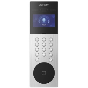 Post exterior videointerfon IP HikVision DS-KD9203-FE6 Ultra Series, recunoastere faciala, cititor amprenta si card Mifare, ecran LCD 4.3-inch, camera duala 2MP, protectie IP65, configurare Web, acces PIN