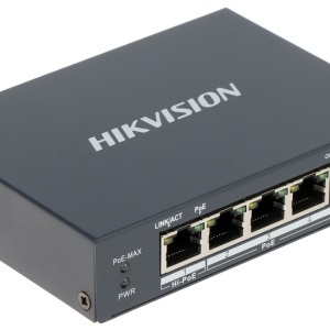 Switch Gigabit HikVision DS-3E0505HP-E Unmanaged, 3 porturi PoE, 1 port Hi-PoE (60W), 1 port Uplink Gigabit RJ45, PoE Watchdog, izolare porturi, mod Extend 300m, protectie 6KV, fanless - Img 3