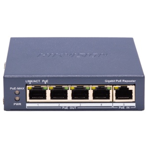 Switch PoE industrial Hikvision 5 porturi DS-3E0505P-E/R, 4×PoE out 1×PoE in, 60W total PoE, IEEE 802.3af/at/bt, 10/100/1000 Mbps, protectie 6 kV, carcasă metalica, fanless
