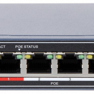 Switch PoE unmanaged HikVision DS-3E0105P-E, 4 porturi Fast Ethernet PoE, 1 port Uplink, transmisie pana la 300m, functia VIP port, protectie supratensiune 6KV, Intelligent PoE Management, carcasa metalica - Img 2