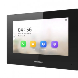 Videointerfon de interior IP Hikvision DS-KH6320-LE1(Black), ecran TFT color 7 inch, rezolutie 1024x600, Wi-Fi, alimentare PoE sau 12V, 8 intrari alarma, montaj aparent, suprimare zgomot si ecou - Img 2
