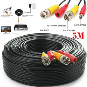 Cablu coaxial supraveghere OEM mufat 5 metri BNCDC20M, Include alimentare, Mufe BNC si DC mama/tata turnate, Culoare negru, Gata pregatit pentru montaj sisteme analogice Turbo HD, Transmisie semnal video si curent