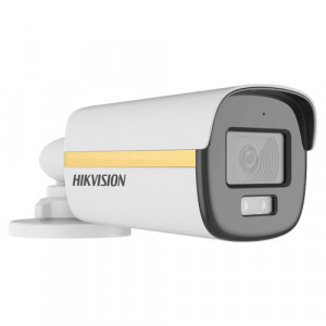 Camera supraveghere Analog Hikvision Bullet 2MP DS-2CE12DF3T-LFS(2.8mm), tehnologie ColorVu si Smart Hybrid Light, audio prin cablu coaxial, microfon incorporat, imagini color 24/7, 130dB True WDR, iluminare 40m, protectie IP67, carcasa metal