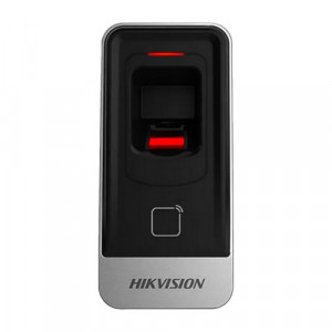 Cititor amprenta si card Hikvision DS-K1201AMF Pro Series, senzor optic CMOS, cititor carduri M1, capacitate 5000 amprente, comunicare RS-485, protectie tamper, buzzer integrat, timp comparare sub 1s, date criptate