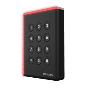 Cititor carduri si tastatura HikVision DS-K1108AMK, frecventa 13.56MHz (Mifare), protocoale RS-485, Wiegand si OSDP, functie tamper (anti-sabotaj), buzzer status, design seria Pro, montaj aparent, acces cod PIN