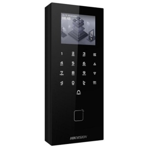 Cititor de carduri EM cu tastatura HikVision DS-K1T807EX-E1, ecran LCD 2.4 inch, 5000 carduri, 150000 evenimente, RS-485, Wiegand, USB, PoE, IP65, alarma 2 in/1 out, tamper, montare pe perete, alimentare 12VDC