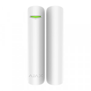 Detector magnetic wireless Ajax DoorProtect Jeweller, distanta actionare 2cm, intrare suplimentara contact NC, raza semnal 1200m, protectie anti-sabotaj si criptare, autonomie 7 ani, culoare alb, design slim